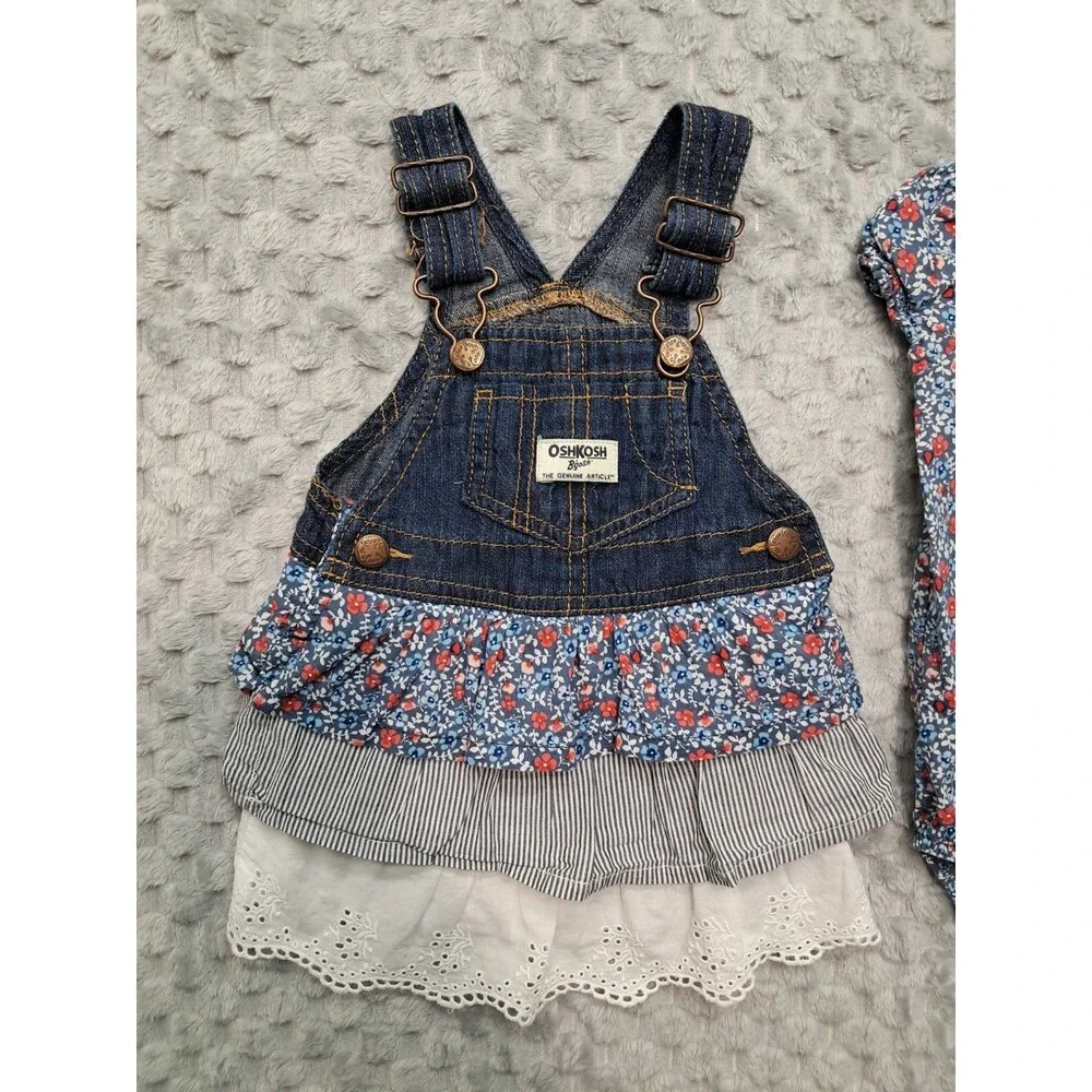 Lot Little Baby Girls OshKosh B'Gosh 9 Months Overalls Dress Shirt Jean Jacket
